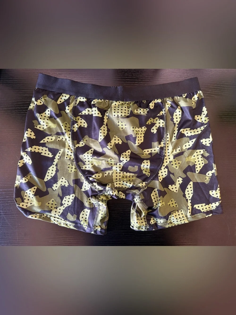 Mens Yellow and Dark Brown Camo Performance Boxer Briefs